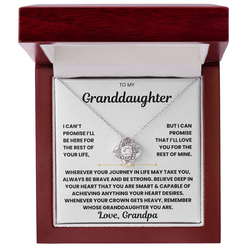 Interlocking heart necklace for granddaughter with sentimental message from grandpa in gift box. Perfect gift with free shipping and discount.