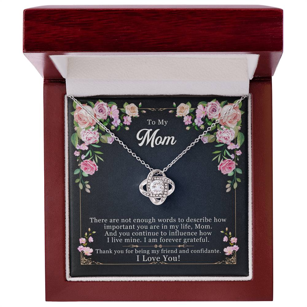 Love Knot Necklace for Mom in Gift Box with Sentimental Message and Floral Accents