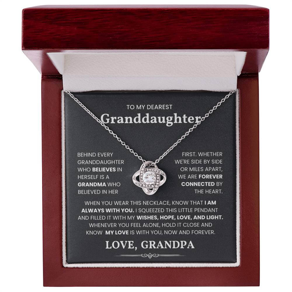 Love Knot Necklace for Granddaughter with Heartfelt Message from Grandpa in Elegant Gift Box