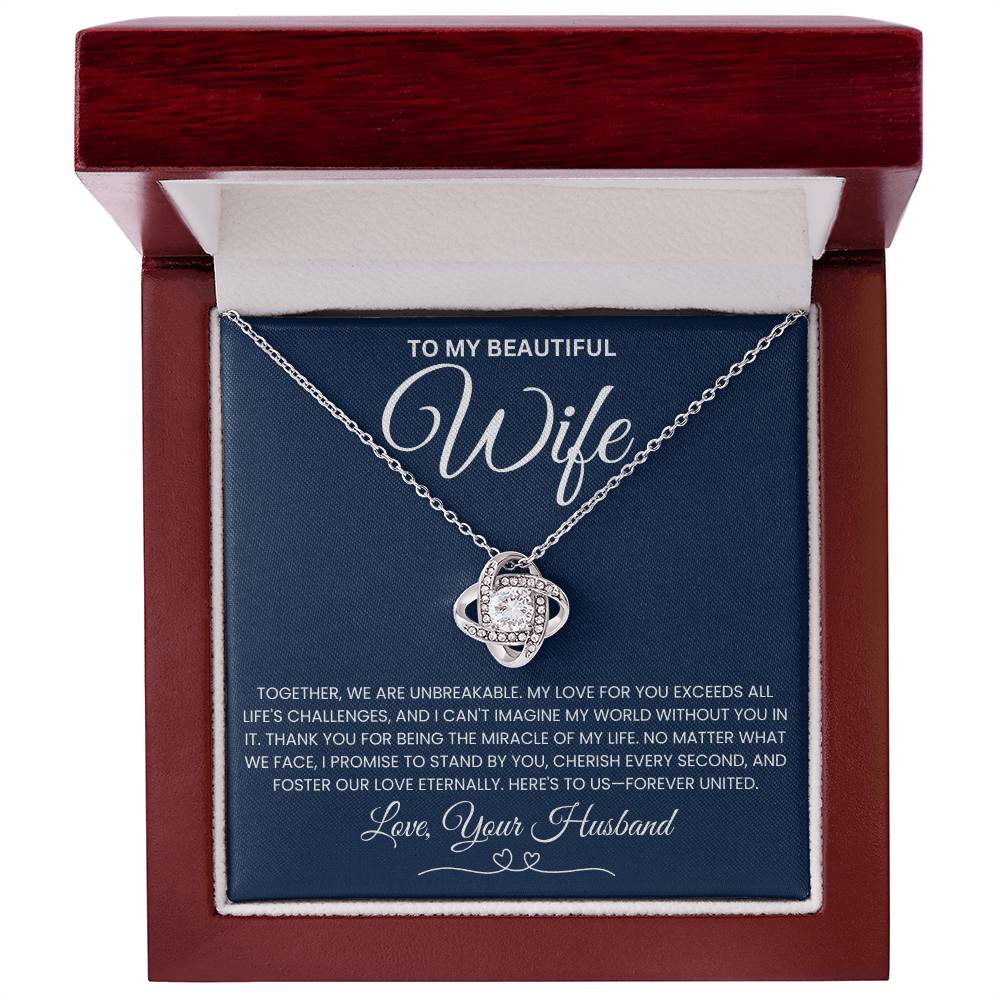 Love Knot Necklace for Wife in Gift Box with Heartfelt Message, Perfect Romantic Gift Idea, 14k White Gold, Premium Cubic Zirconia