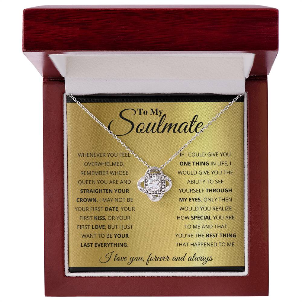 To My Soulmate Love Knot Necklace in Gift Box with Heartfelt Message, Premium Cubic Zirconia Crystal Pendant, Perfect Gift for Her