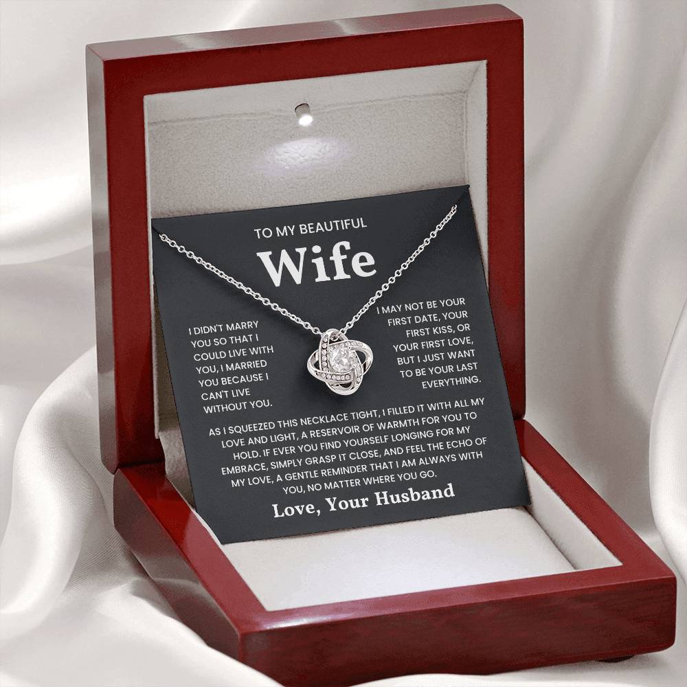 Love Knot Necklace in Gift Box with Sentimental Note to Beautiful Wife