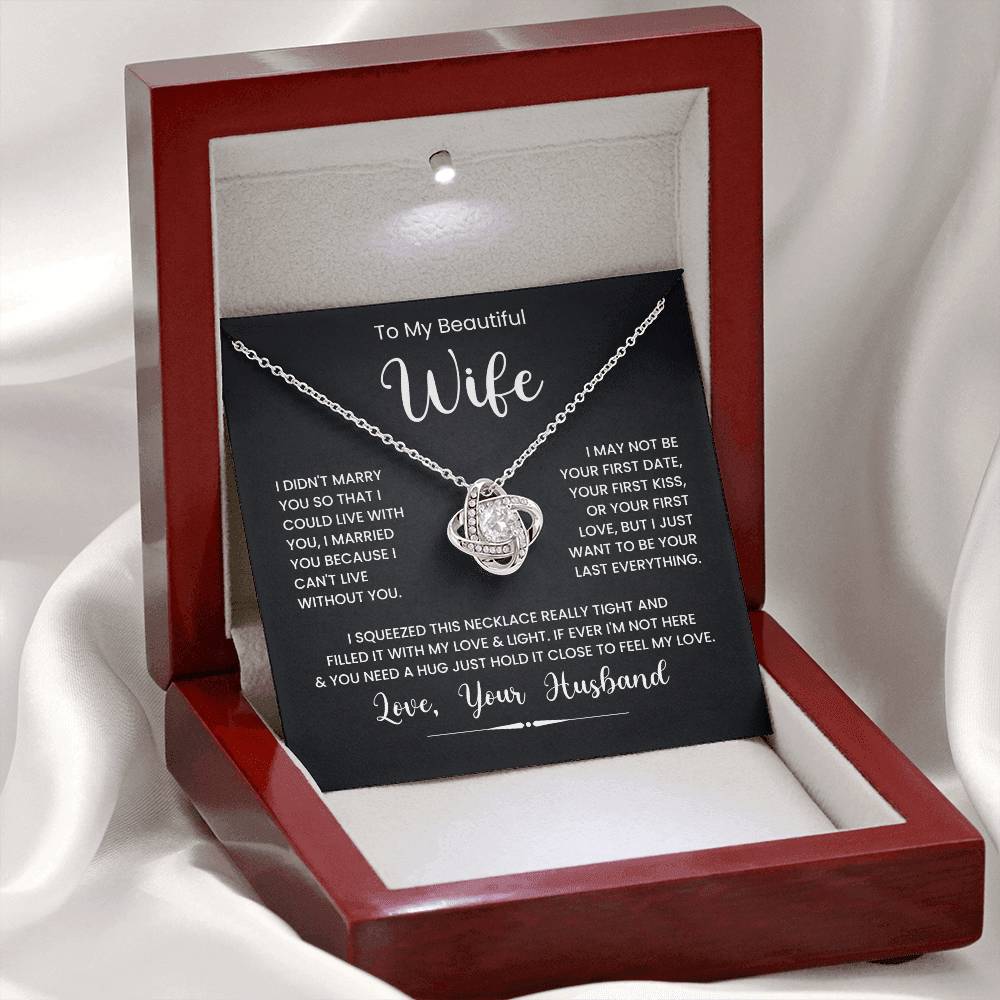 Love Knot Necklace for Wife in Gift Box with Romantic Message from Husband.