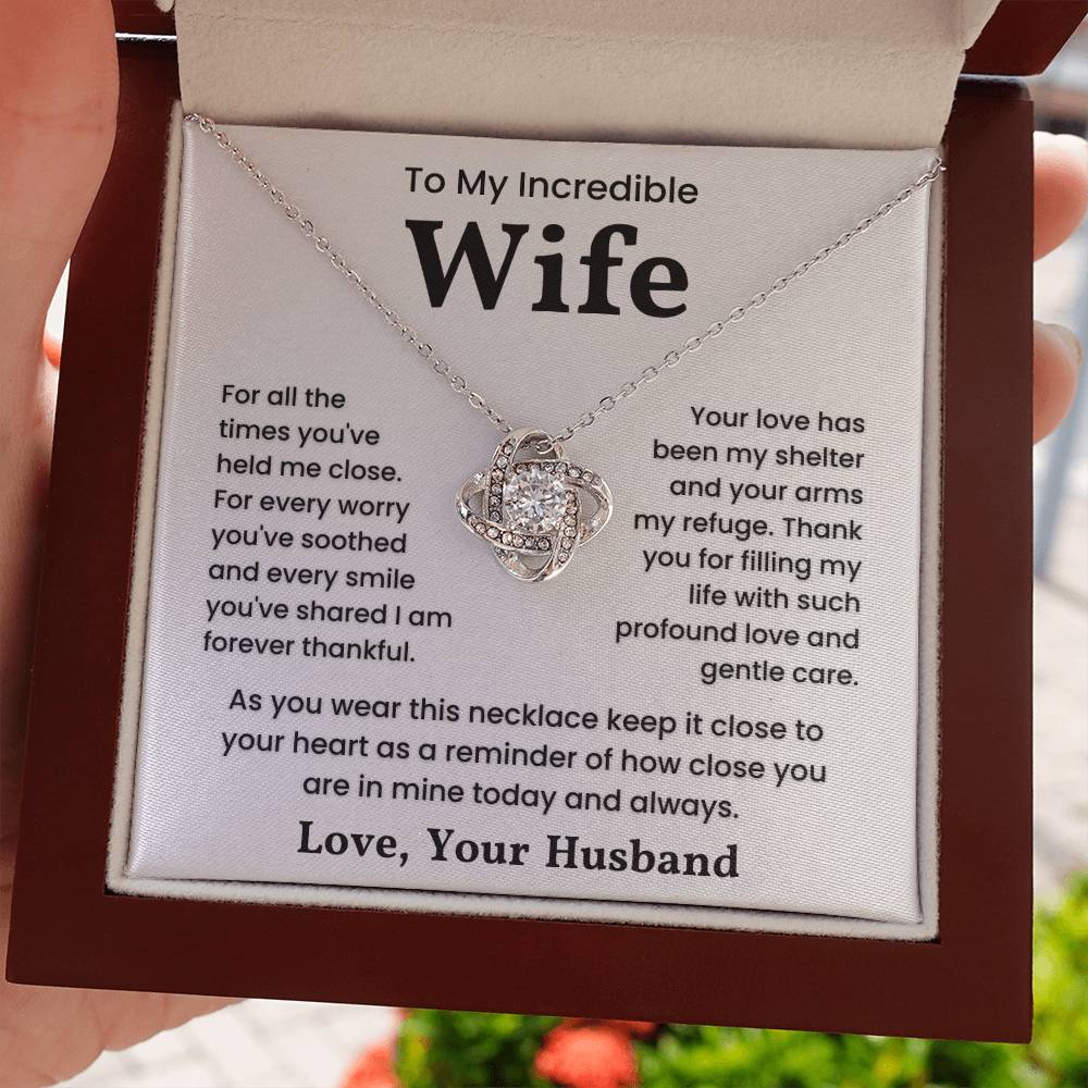 Love Knot Necklace for Wife with Heartfelt Message in Gift Box