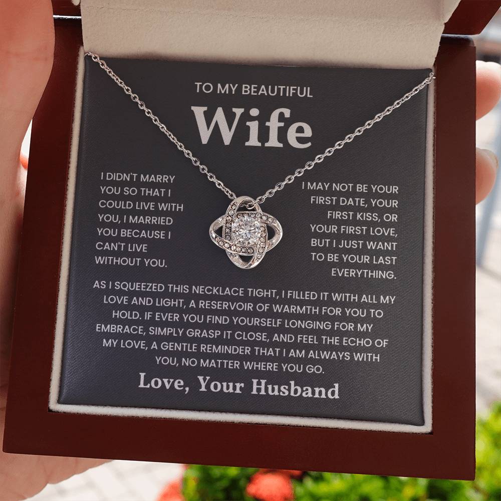 Love Knot Necklace Gift for Wife with Heartfelt Message from Husband in Elegant Gift Box