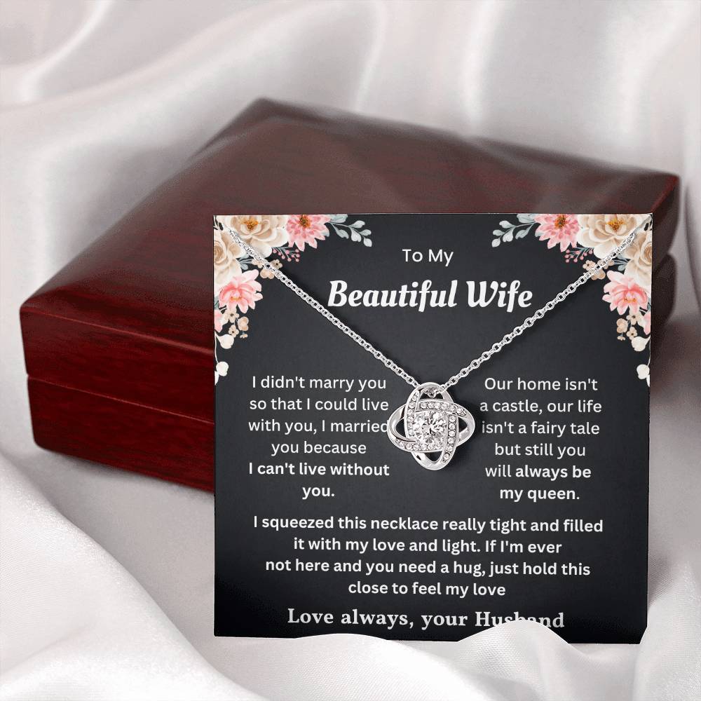 Love Knot Necklace for Wife with Romantic Message on Display Card in Jewelry Box