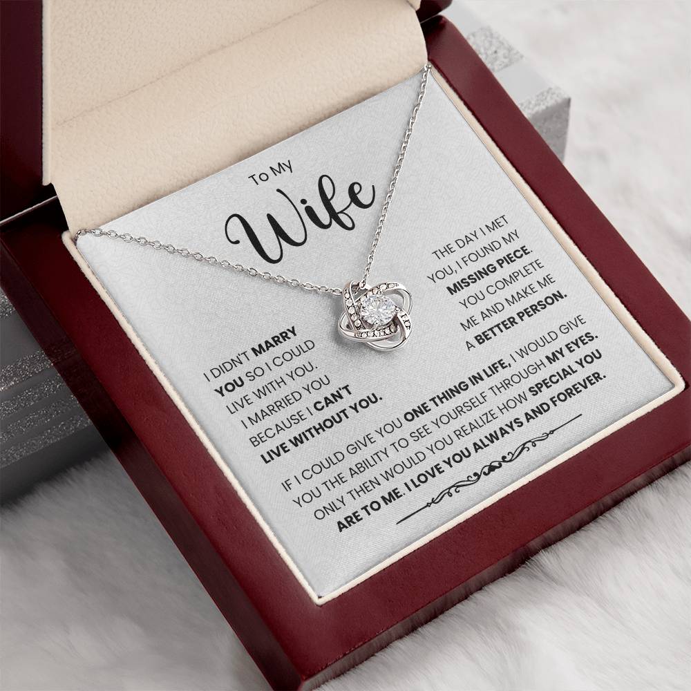 Love Knot Necklace with heartfelt message for wife in gift box