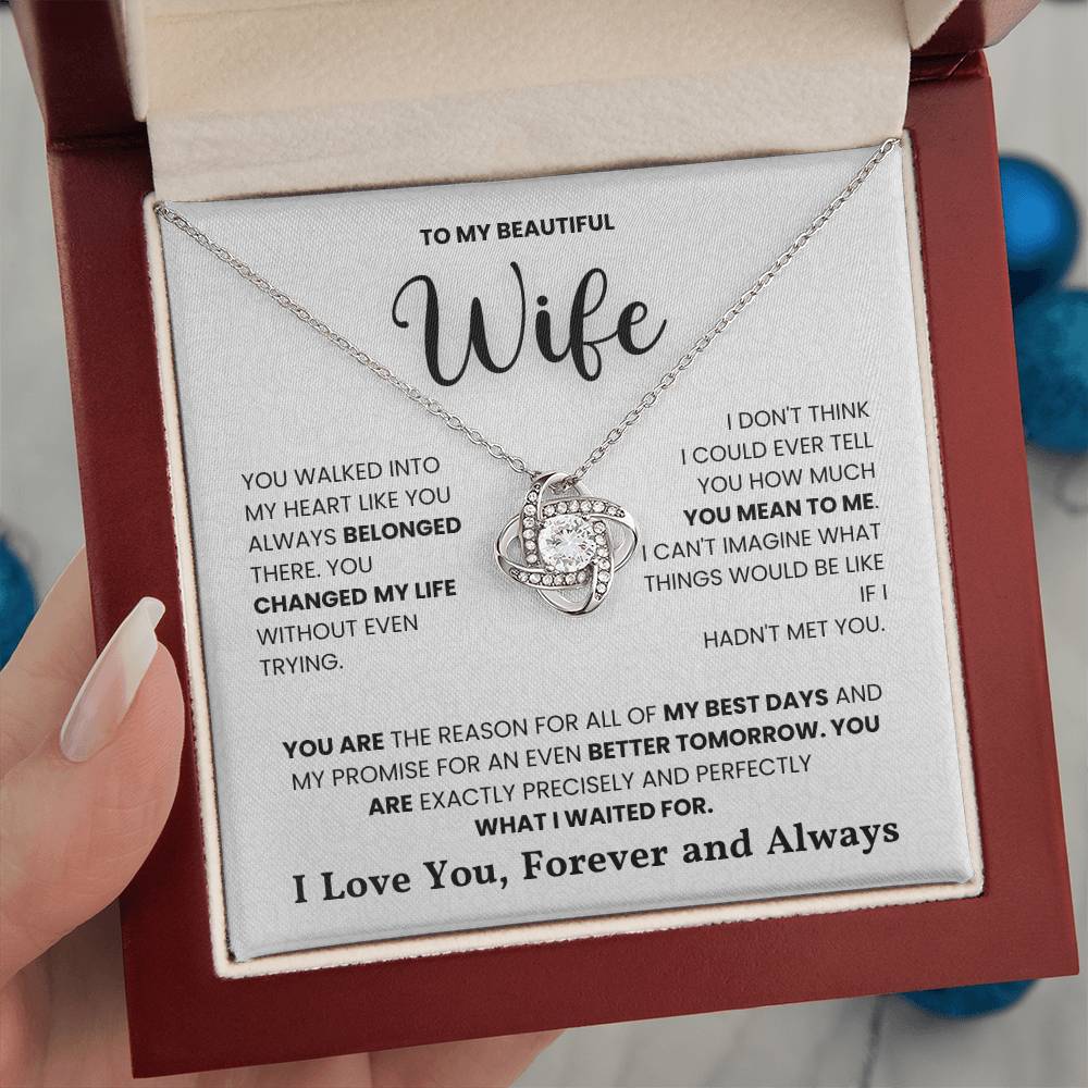 Love Knot Necklace for Wife with Heartfelt Message in Gift Box