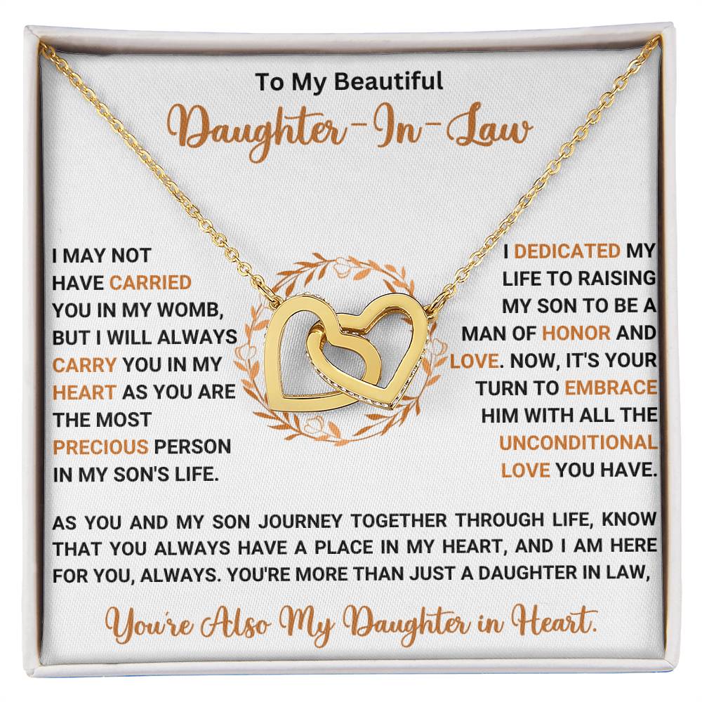 Interlocking Hearts Necklace for Daughter-In-Law with Heartfelt Message in Gift Box