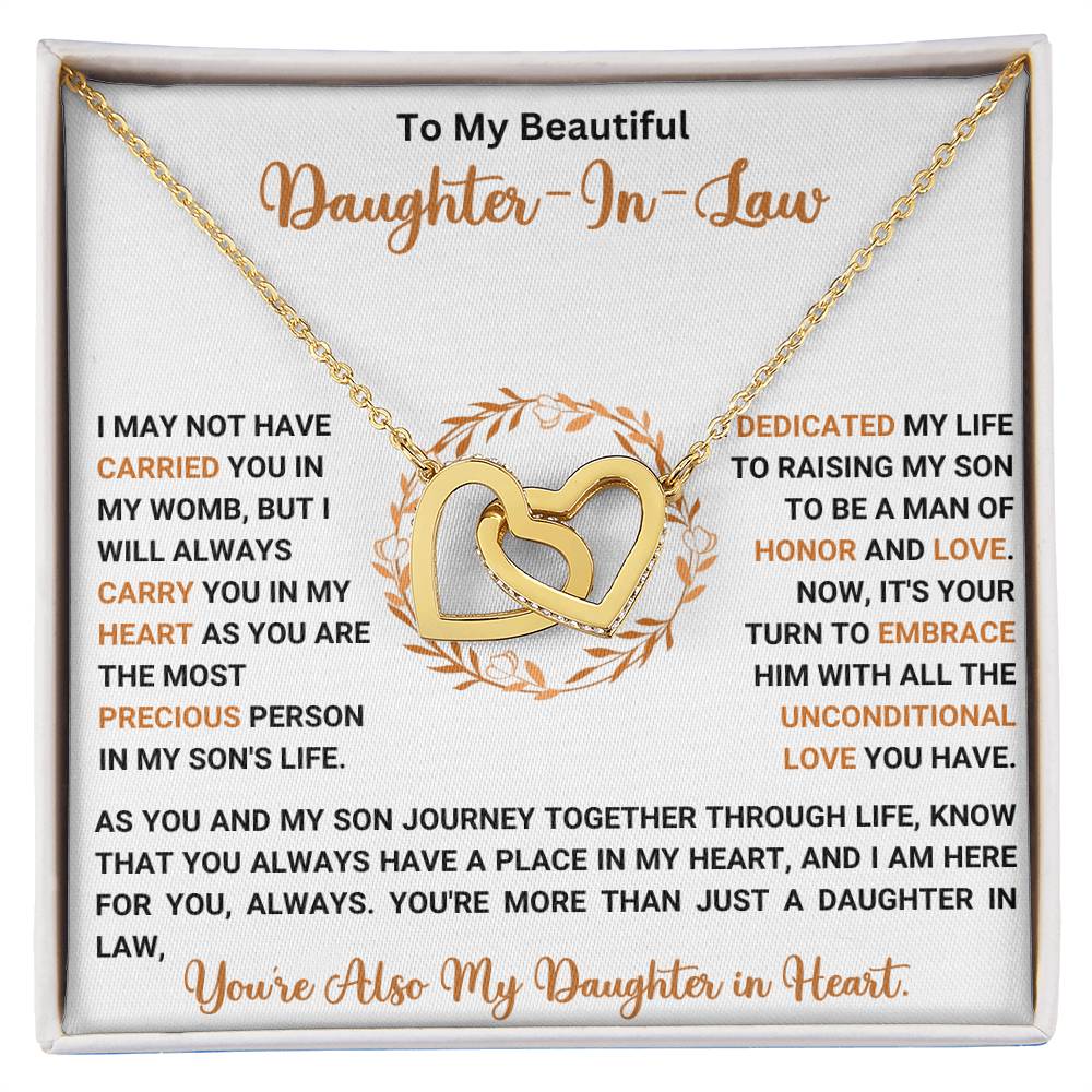 Interlocking Hearts Necklace for Daughter-In-Law with Touching Message in Gift Box