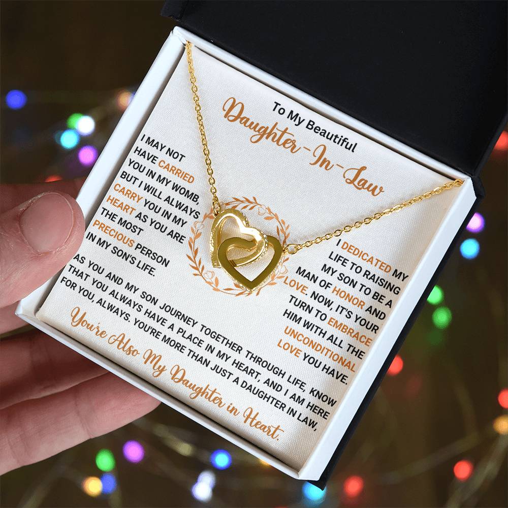 Interlocking Hearts Necklace for Daughter-in-Law with Heartfelt Message in Gift Box