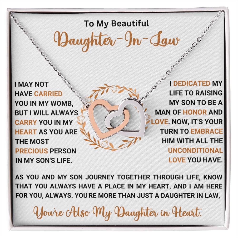 Interlocking Hearts Necklace Gift for Daughter-in-Law with Sentimental Message in Gift Box