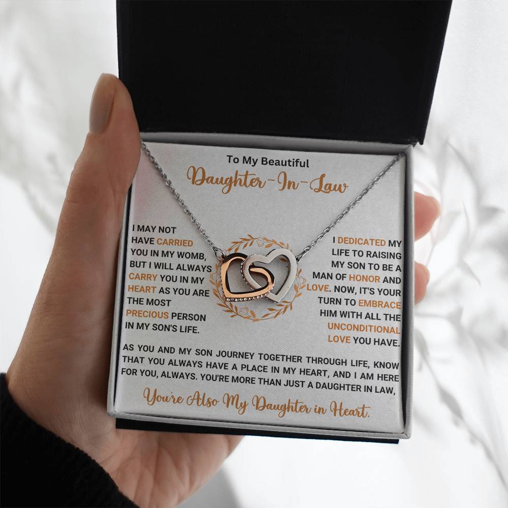 Interlocking Hearts Necklace Gift for Daughter-in-Law with Inspirational Message in Gift Box