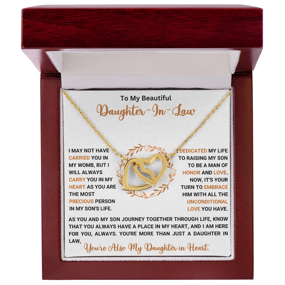 Interlocking Hearts Necklace for Daughter-in-Law in Elegant Gift Box with Heartfelt Message