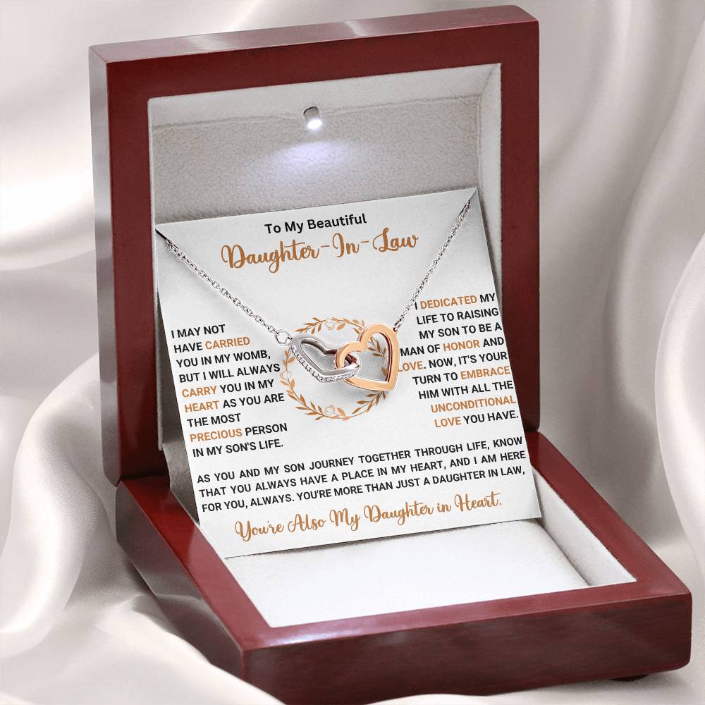 To My Beautiful Daughter In Law Interlocking Hearts Necklace with Cubic Zirconia Crystals in Luxurious Display Box