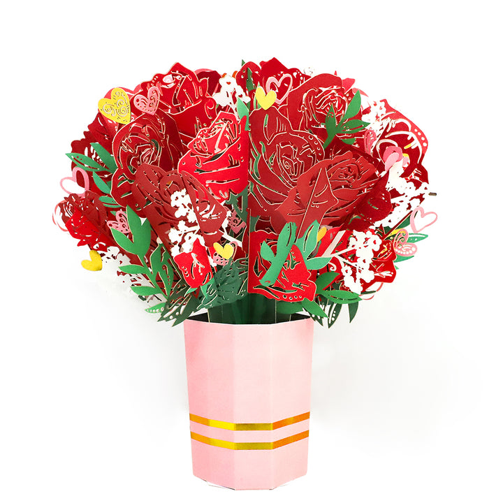 Sweet Devotion Flower Bouquet - Paper bouquet with red roses, arrives flat and unfolds to 11.4