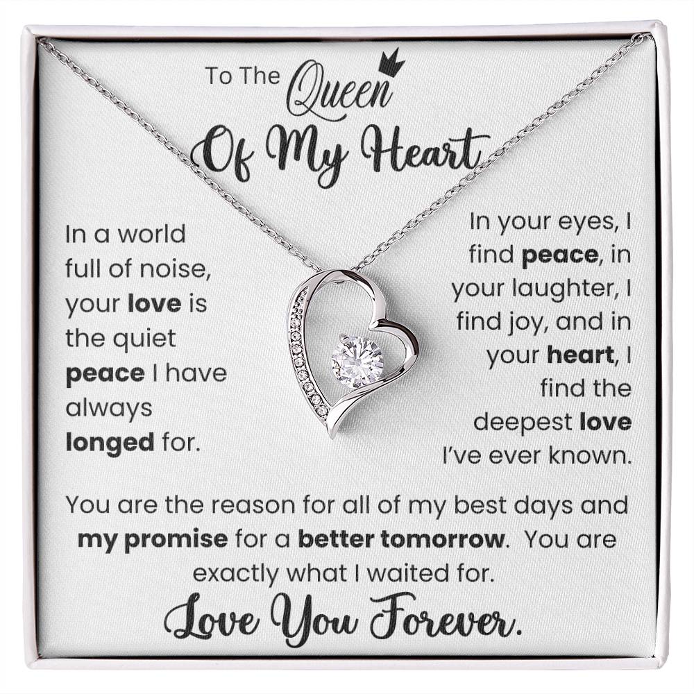 To The Queen of My Heart Forever Love Necklace with CZ Crystal and Polished Heart Pendant Gift Box - Perfect Romantic Gift for Wife