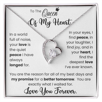 To The Queen of My Heart Forever Love Necklace with CZ Crystal and Polished Heart Pendant Gift Box - Perfect Romantic Gift for Wife