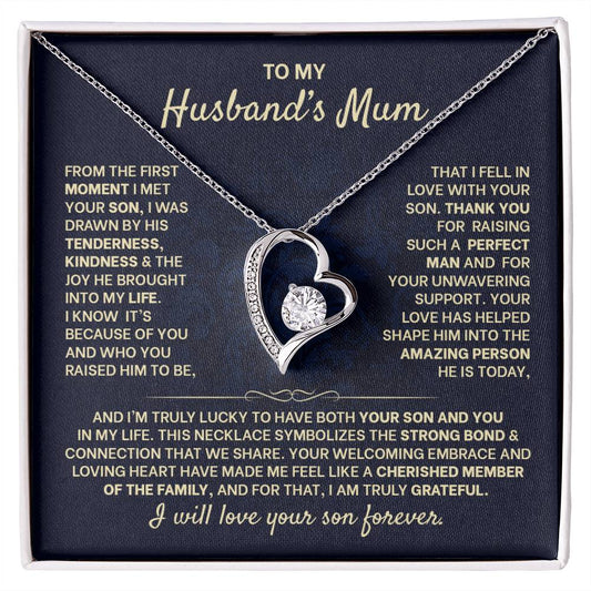 Forever Love Necklace for Husband's Mum in gift box, featuring heart pendant and heartfelt message of appreciation.