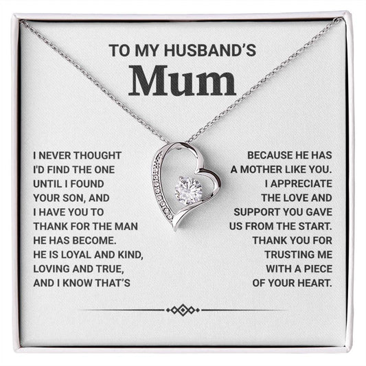 Forever Love Necklace for Husband's Mum in gift box with heartfelt message and CZ crystal pendant.