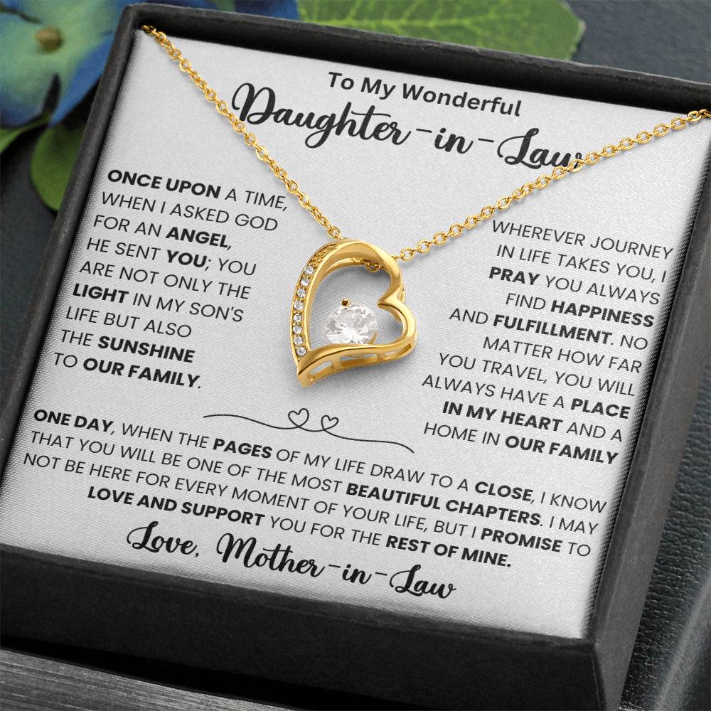 "To My Wonderful Daughter in Law Forever Love Necklace with Heart Pendant and CZ Crystal"