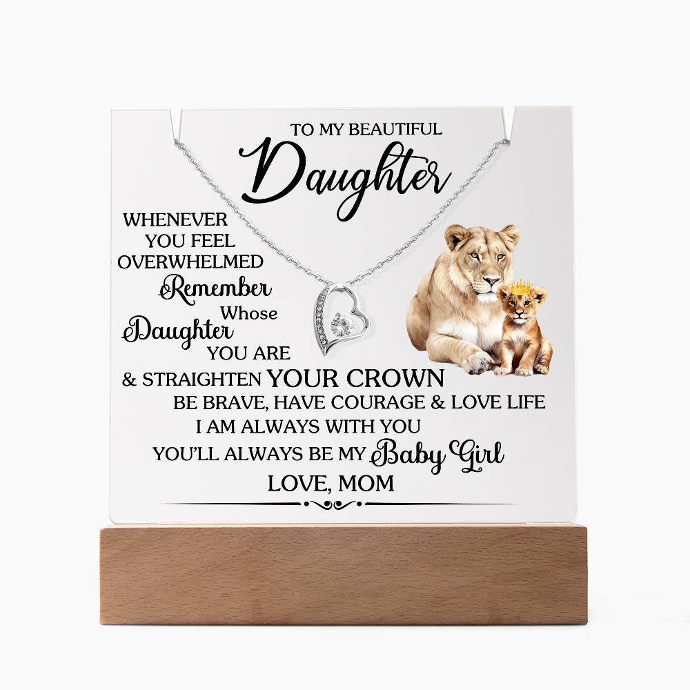 "To My Beautiful Daughter Square Acrylic with Forever Love Necklace and Lion Design"