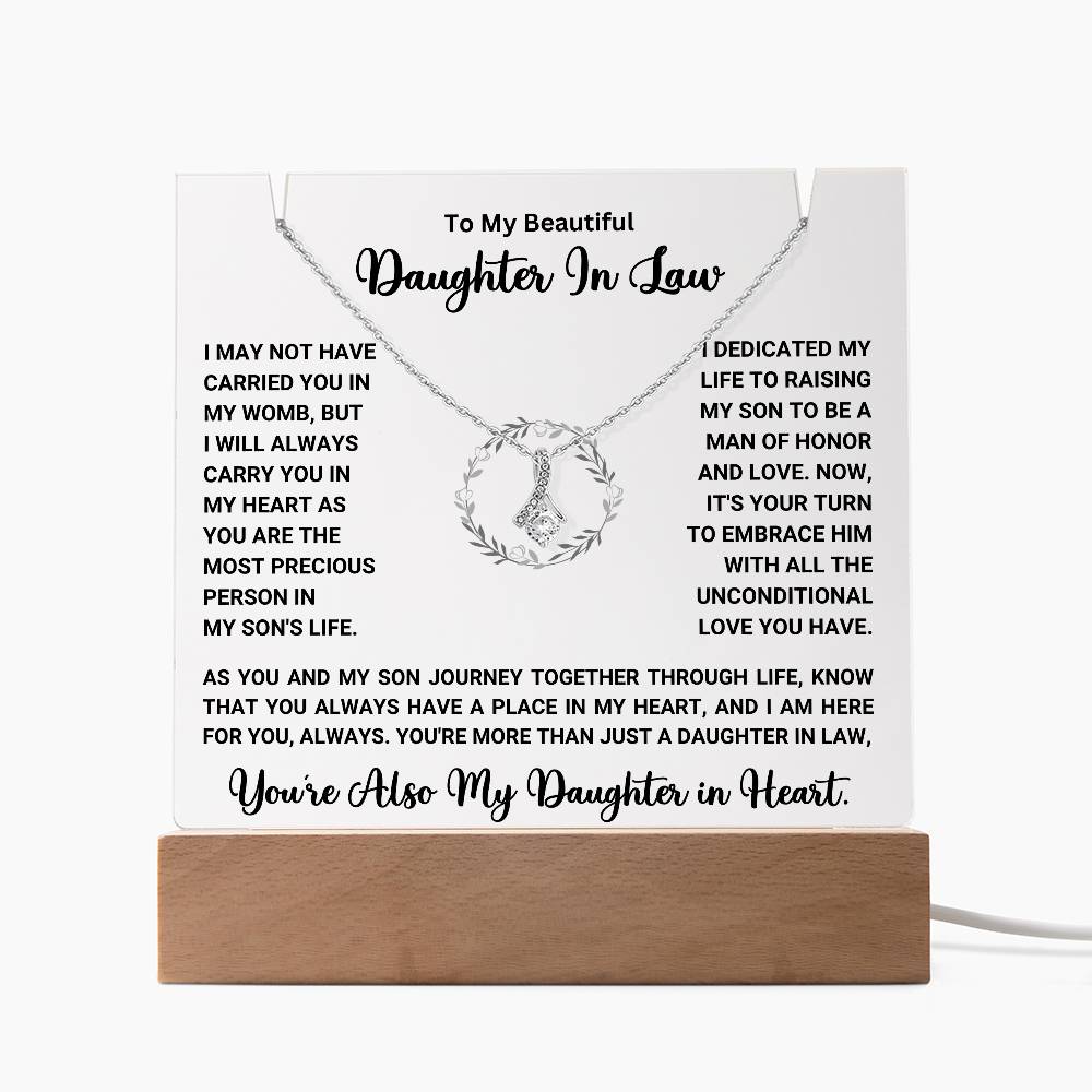 "To My Beautiful Daughter In Law Keepsake Acrylic with Necklace and Heartfelt Message"