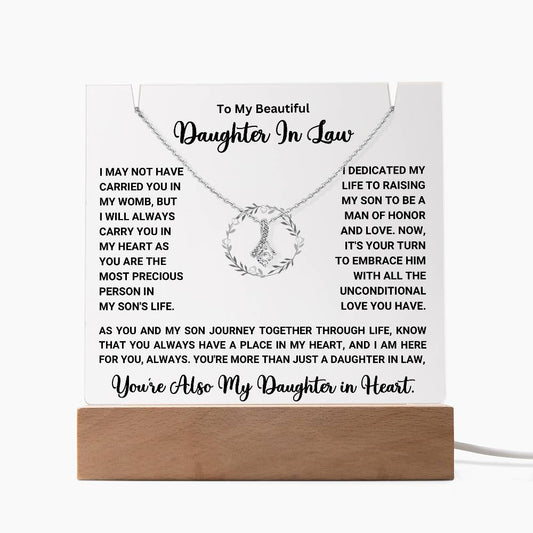 "To My Beautiful Daughter In Law Keepsake Acrylic with Necklace and Heartfelt Message"