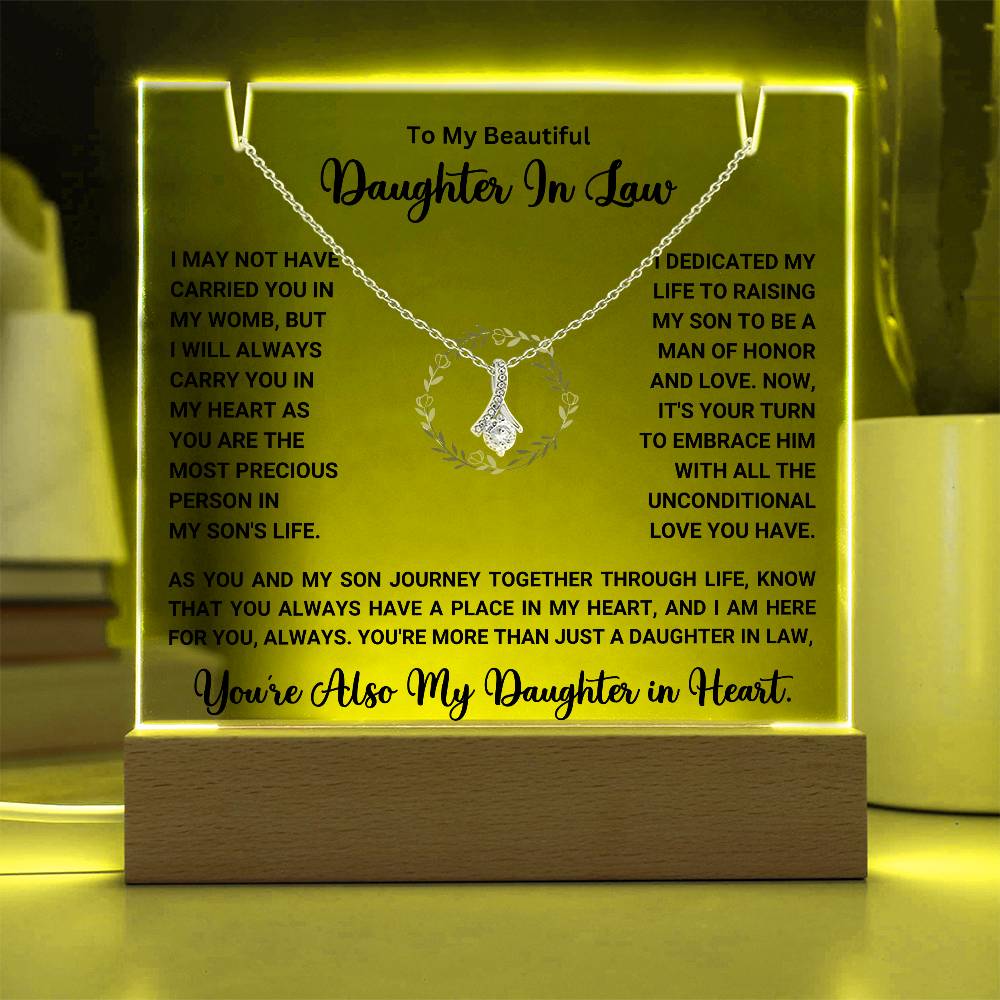 "To My Beautiful Daughter In Law Keepsake Acrylic with Necklace - Heartfelt Message and Gift for Daughter-in-Law"