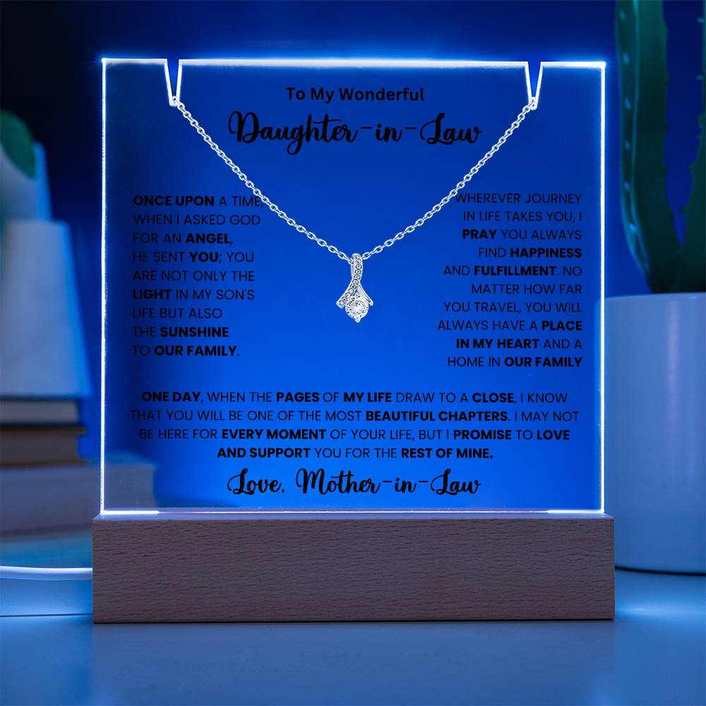 Keepsake Acrylic with Necklace for Daughter-in-Law, heartfelt message from Mother-in-Law, perfect gift for anniversaries, birthdays, or special occasions