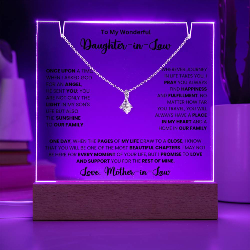 Keepsake acrylic necklace gift with heartfelt message for daughter-in-law, perfect for special occasions, featuring Alluring Beauty design.