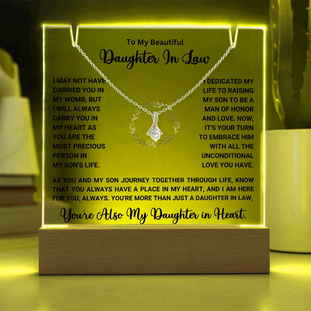 Keepsake Acrylic Gift for Daughter-in-Law with Heartfelt Message and Necklace - Perfect Wedding or Birthday Present